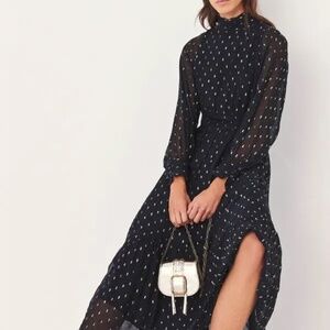 Ba&sh Romy Gathered Metallic Georgette Midi Dress